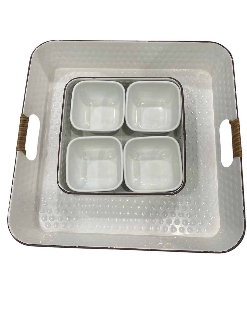 Versatile  Better Homes And Gardens White Textured Serving Tray set / 4 bowls